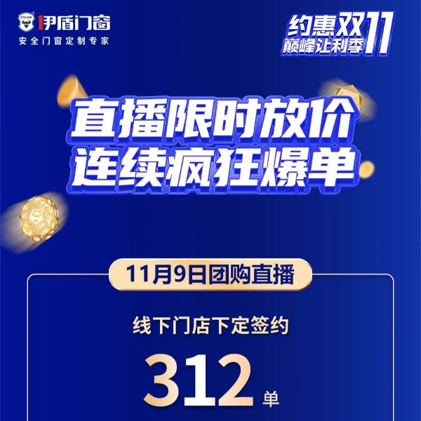 限时放价，豪礼相送，疯狂爆单！伊盾门窗双十一直播圆满收官！