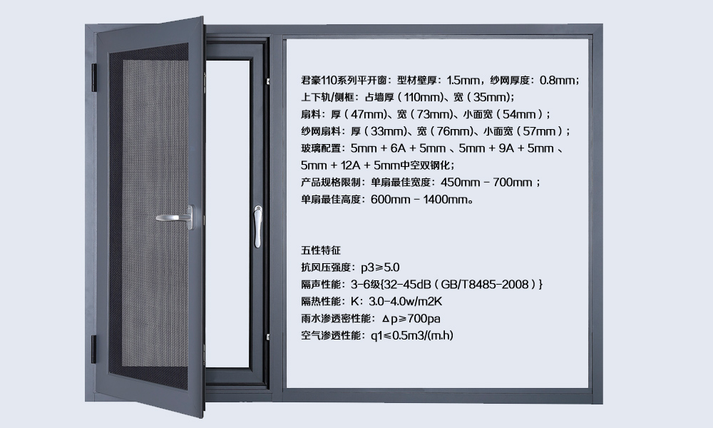 君豪110平开窗产品参数